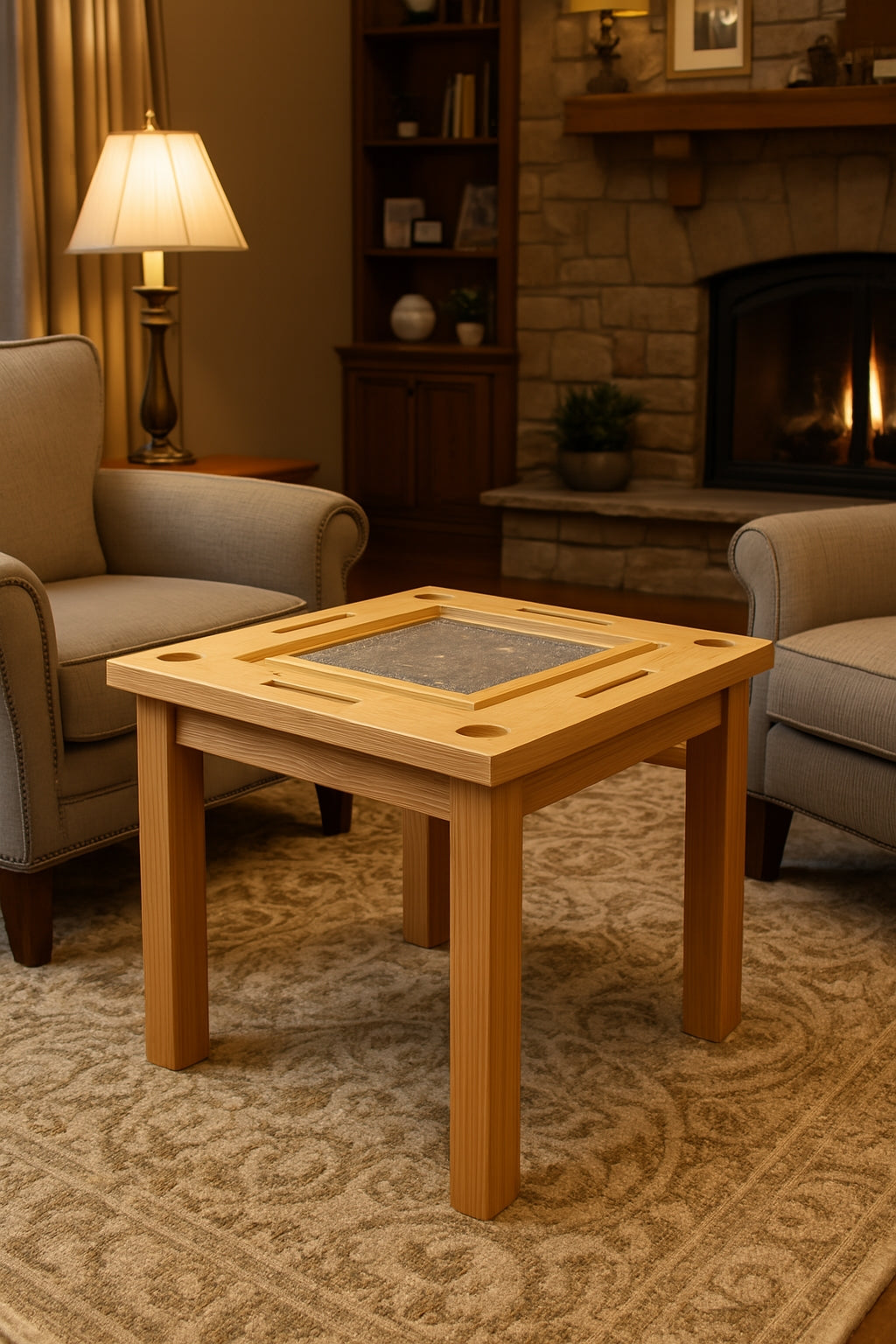 Mesa domino madera maciza y mármol