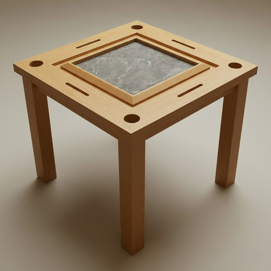Mesa de Dominó Premium de Madera Maciza y Centro de Mármol