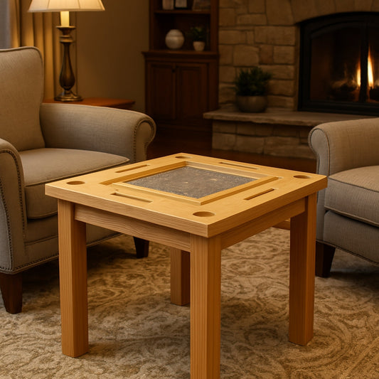 Mesa domino madera maciza y mármol