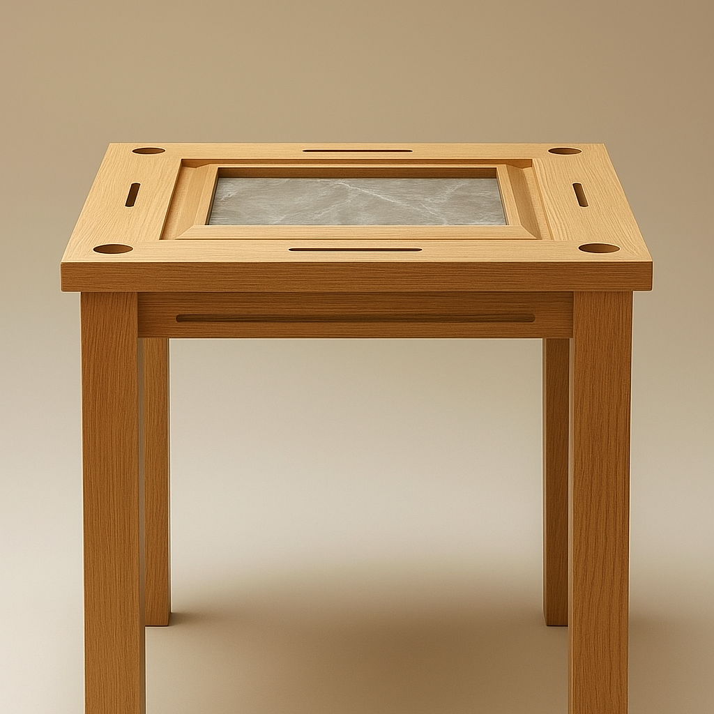 Mesa de Dominó Premium de Madera Maciza y Centro de Mármol